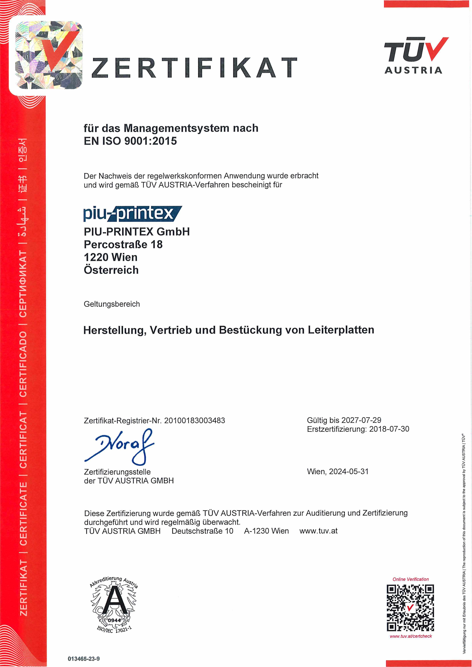 ISO 9001:2015 Zertifikat (Deutsch)